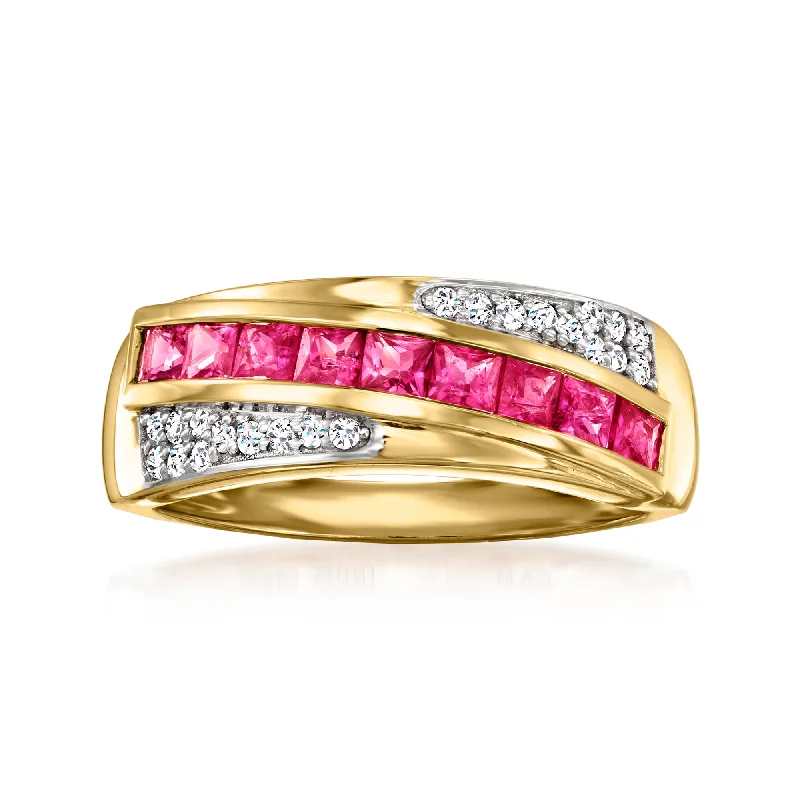 sapphire and diamond engagement rings -Ross-Simons Pink Sapphire and . Diamond Ring in 14kt Yellow Gold