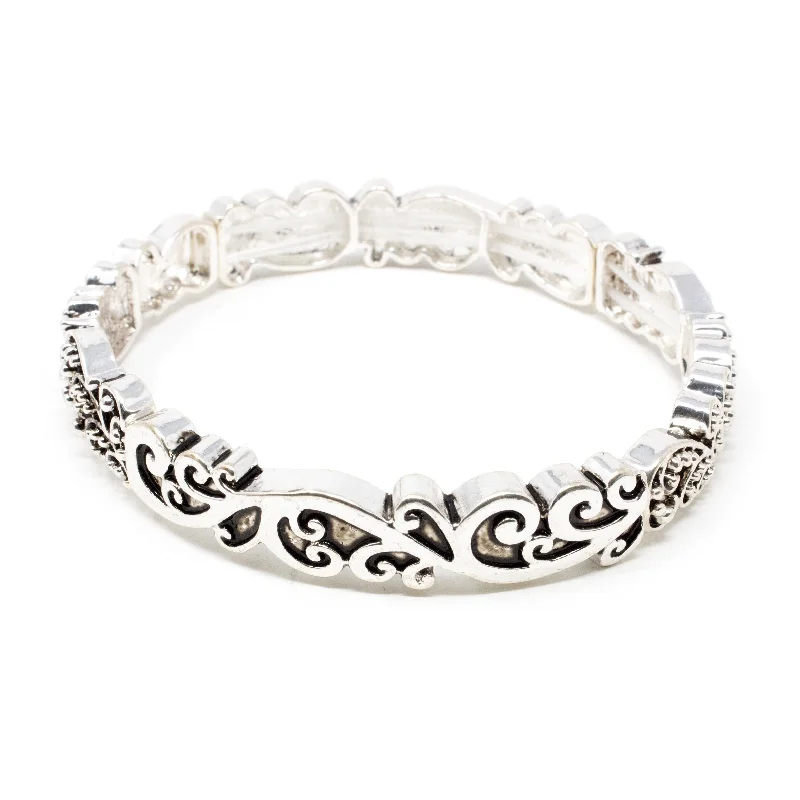 women double band bracelets -Antique Silver Stretch Bracelet Two Designs