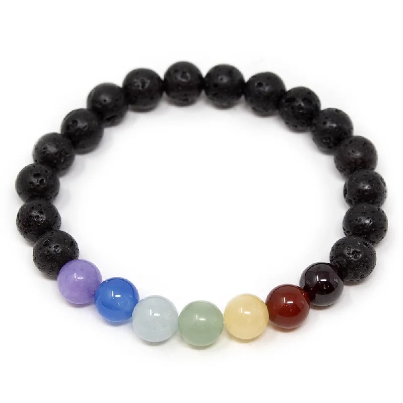 women vintage bracelets -Seven Chakras Diffuser Kids Bracelet Lava Stone Large