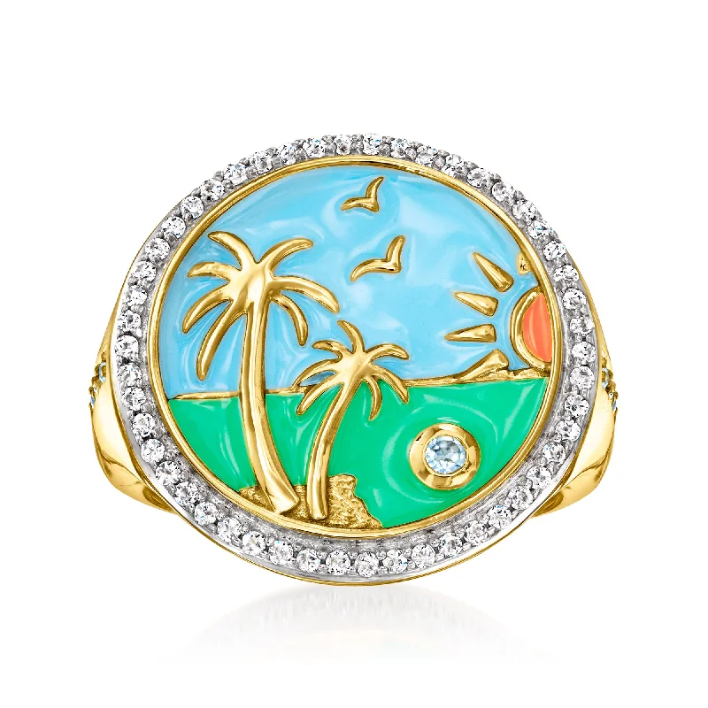 three-stone engagement rings -Ross-Simons White Topaz and Multicolored Enamel Beach Ring With . Swiss Blue Topaz in 18kt Gold Over Sterling