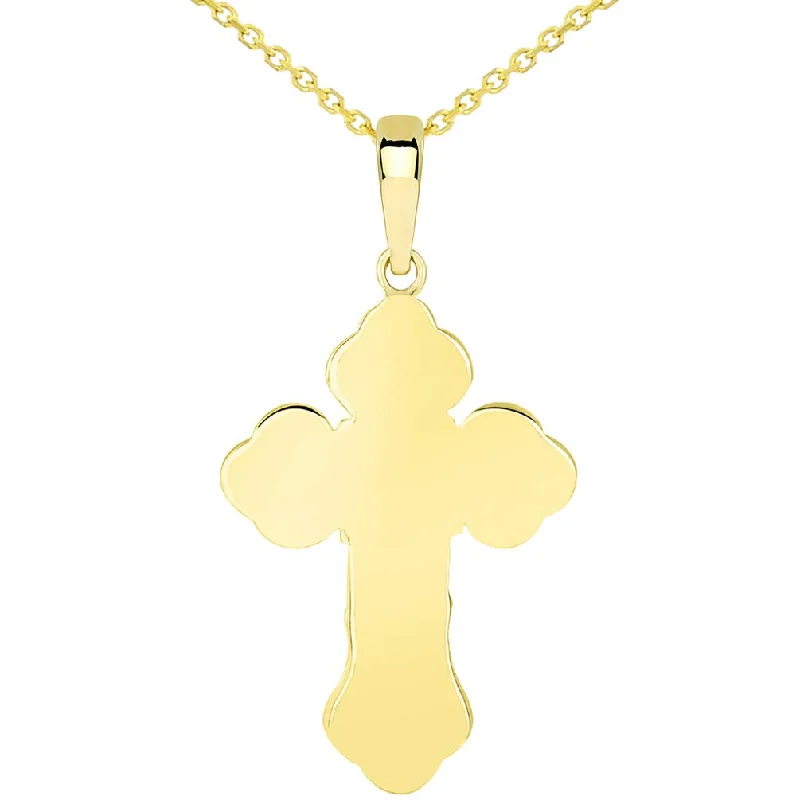 women layered necklaces -Solid 14k Yellow Gold Orthodox Silhouette Cross Pendant Necklace- Available with Rolo, Curb, or Figaro Chain Necklaces