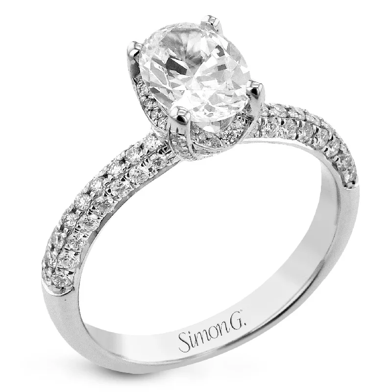 budget engagement rings -Oval-Cut Halo Engagement Ring In 18k Gold With Diamonds