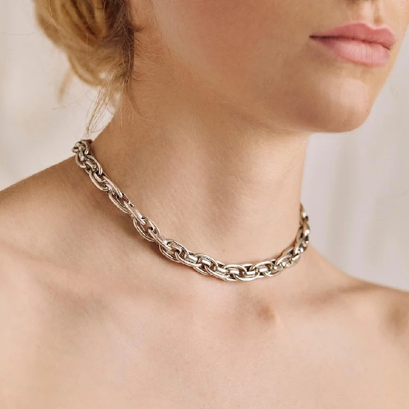 women art deco necklaces -CASSIAN. Chunky Braid Chain Collar Necklace - Silver