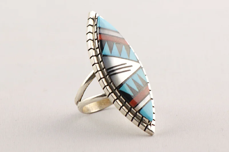 women halo diamond rings -Zuni Inlay Ring by Viola Eriacho