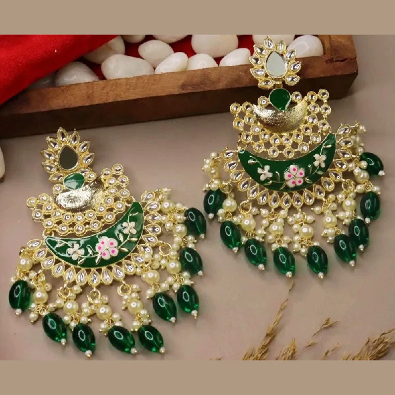 women large hoop earrings -Lucentarts Jewellery Gold Plated Kundan And Meenakari Dangler Earrings