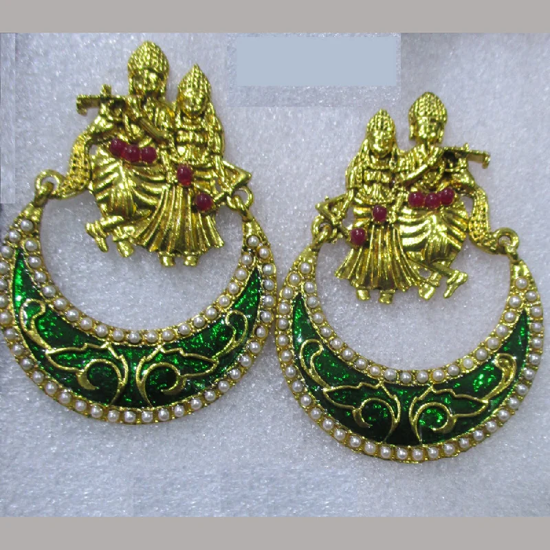 women handmade earrings -Midas Touch Gold Plated Pota Stone And Meenakari Temple Dangler Earrings