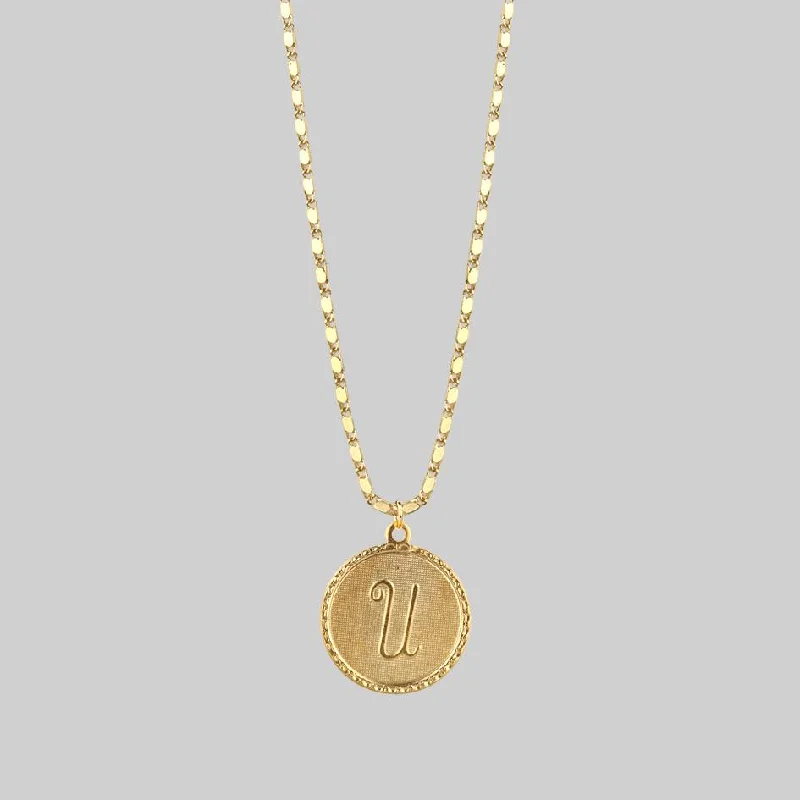 women drop necklaces -Initial Medallion Gold Necklace (N - Z)