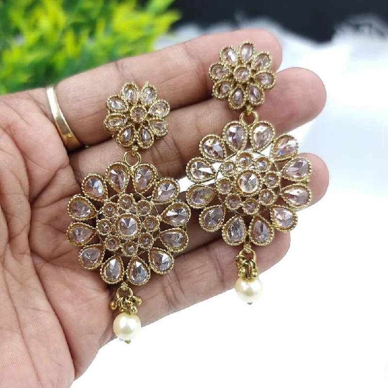 women elegant gold earrings -JCM Gold Plated Crystal Stone Dangler Earrings