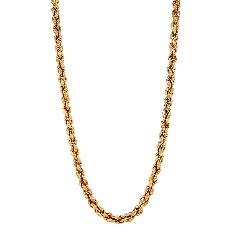 women chic gold necklaces -Estate Yellow Gold Semi-Hollow Rope Chain