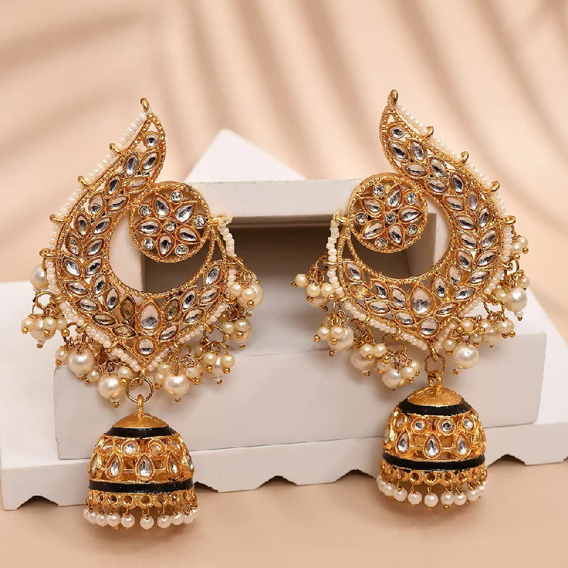 women gold earrings -Shagna Gold Plated Kundan Stone And Meenakari Jhumki Earrings