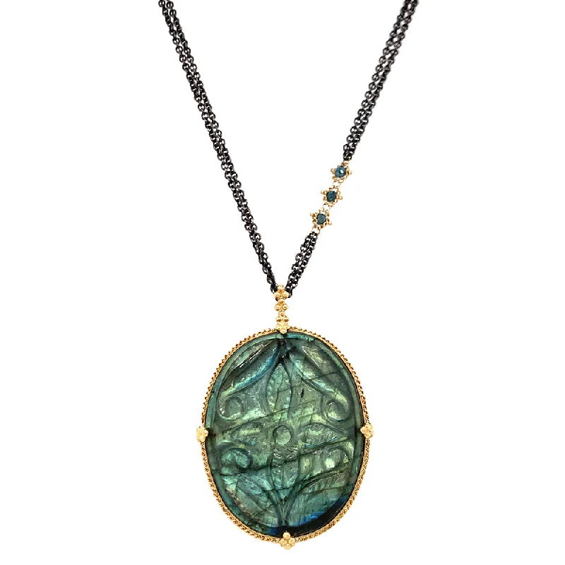 women pendant necklaces -One-of-a-Kind Labradorite & Diamond Rondelle Necklace - "Mystic Lake"