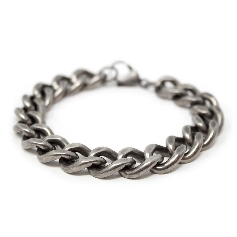 women custom gemstone bracelets -Stainless Steel 12MM Oxidized Curb Chain Bracelet