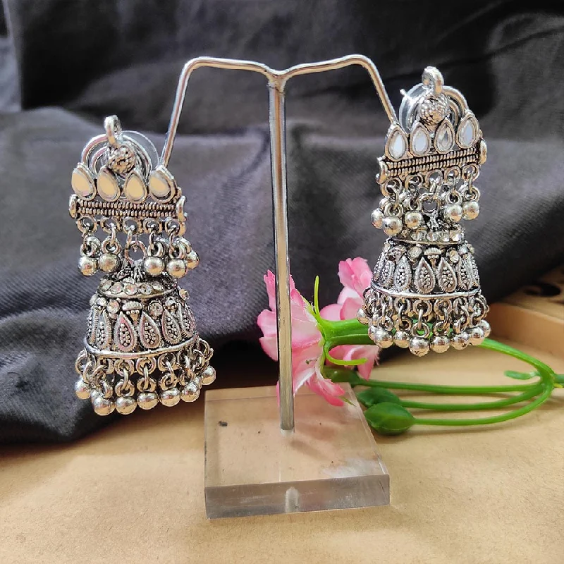 women unique gemstone earrings -Bhavi Jewels Oxidised  Plated Jhumki Earrings