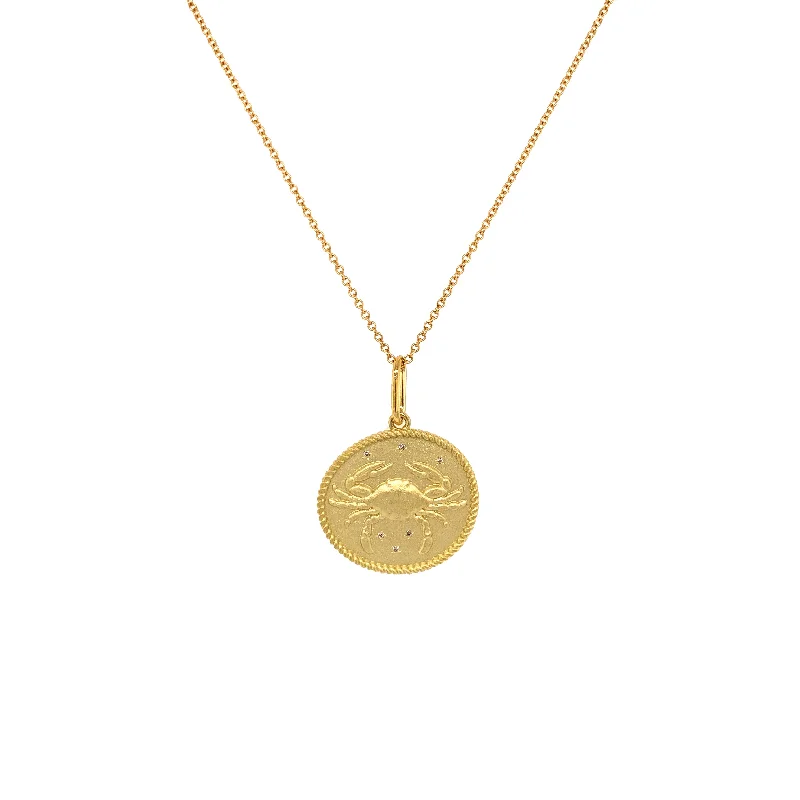 women engraved charm necklaces -Cancer Double Sided Zodiac Pendant June 22 - July 22