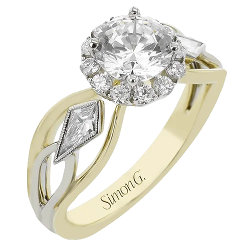 stackable engagement rings -Round-Cut Halo Engagement Ring In 18k Gold With Diamonds