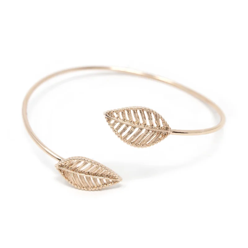 women engraved bangle bracelets -Leaves Bangle Bracelet Rose Gold Tone