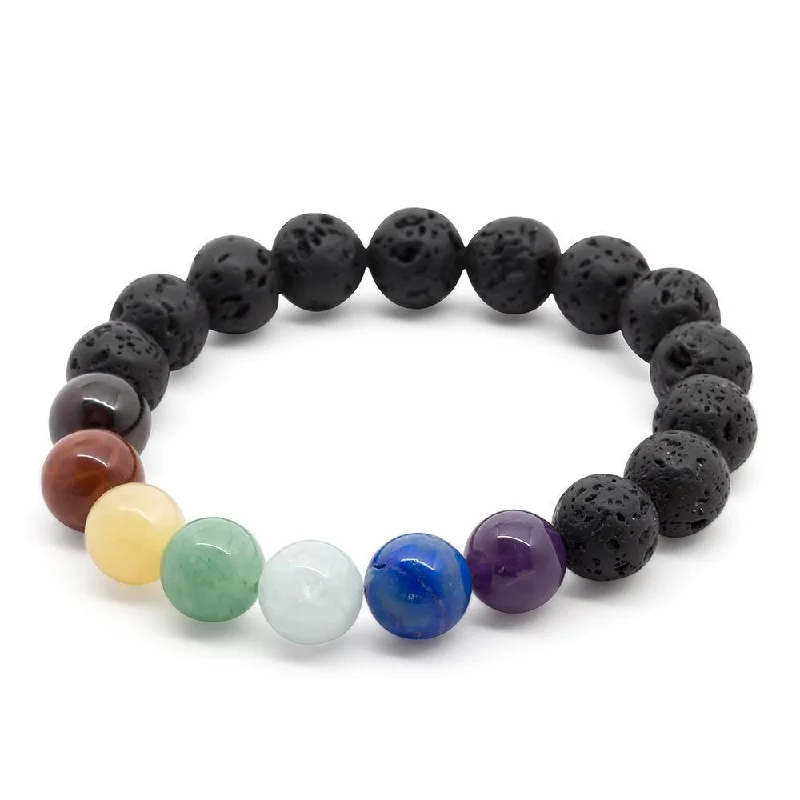 women stackable bracelets -Seven Chakras Diffuser Stretch Bracelet Lava Stone