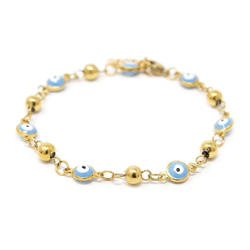 women oval bangles -Stainless Steel Blue Evil Eye Bracelet Gold Plated