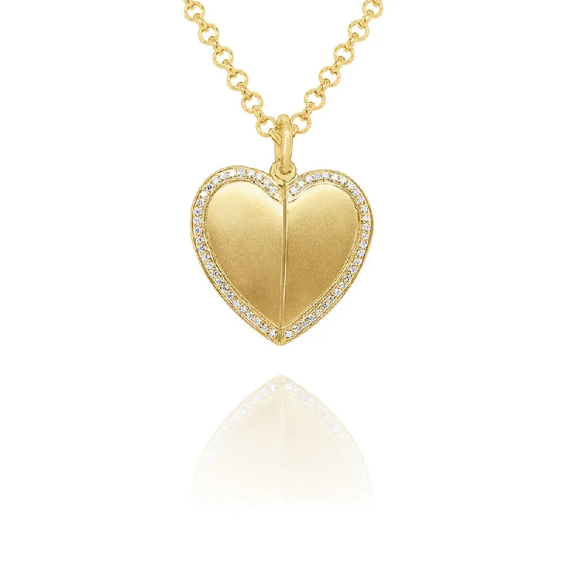 women gemstone necklaces -14K Gold and Diamond Locket - "Wings of Love"