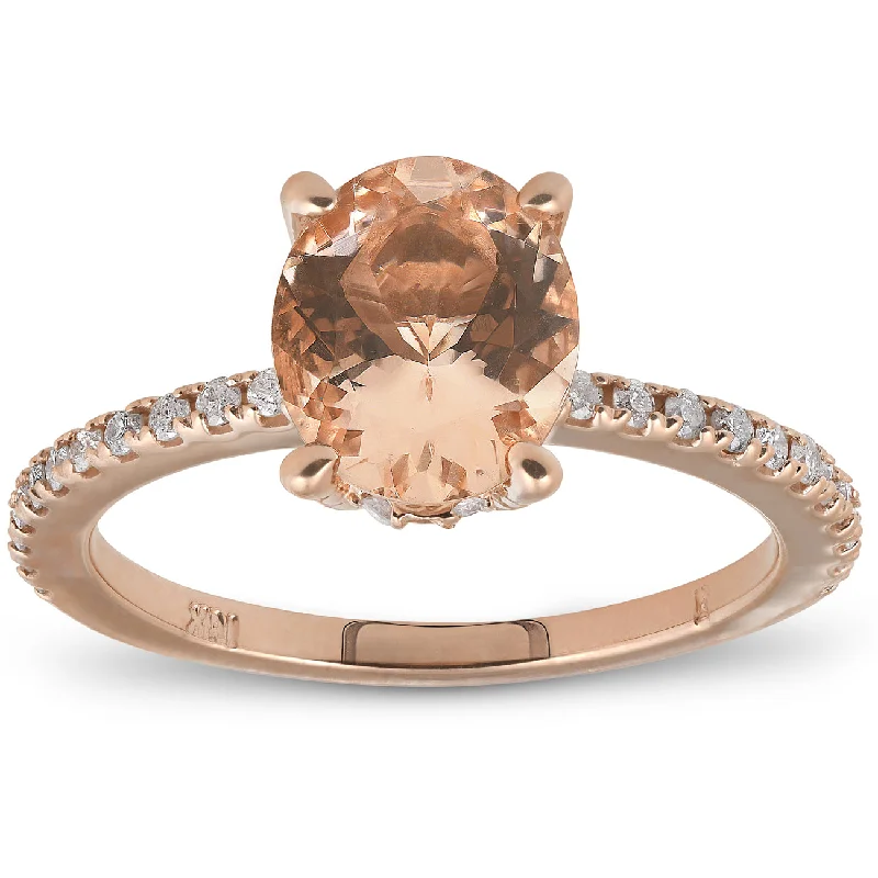 stackable wedding and engagement rings -2.30ct Oval Peach Morganite Halo Diamond Engagement Wedding Ring Rose Gold