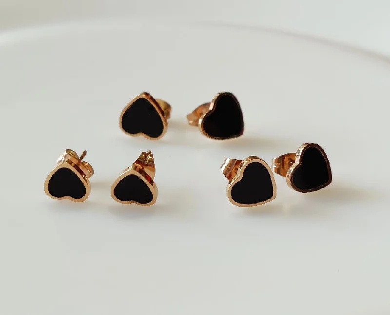 women elegant gold earrings -Tarohi JewelsStainless Steel Rosegold Plated Three Pair Heart Shaped Earring-STNER 2560