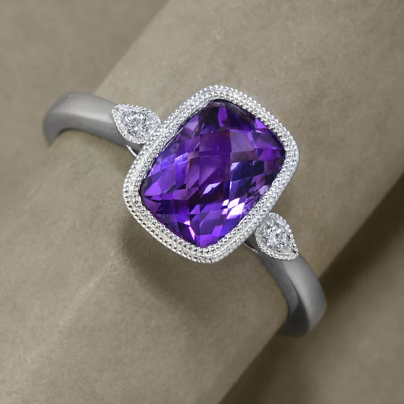 women men’s engagement rings -Amethyst Ring With Vintage Details