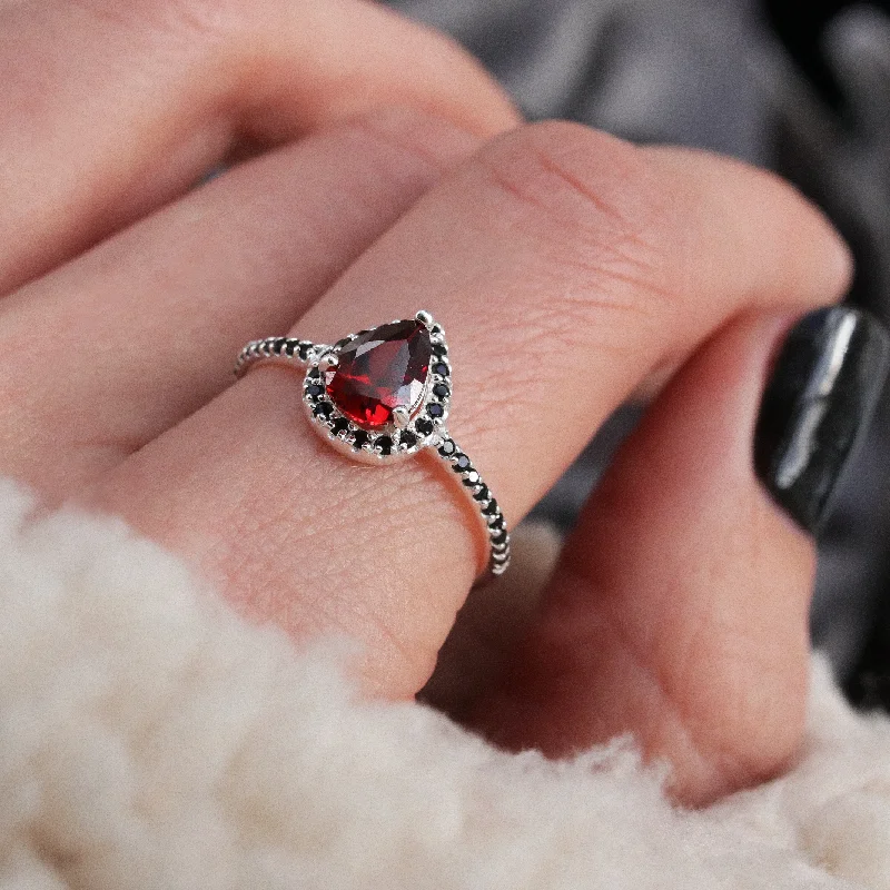 women custom rings -Andrasta Silver and Red Boho Cubic Zirconia Ring