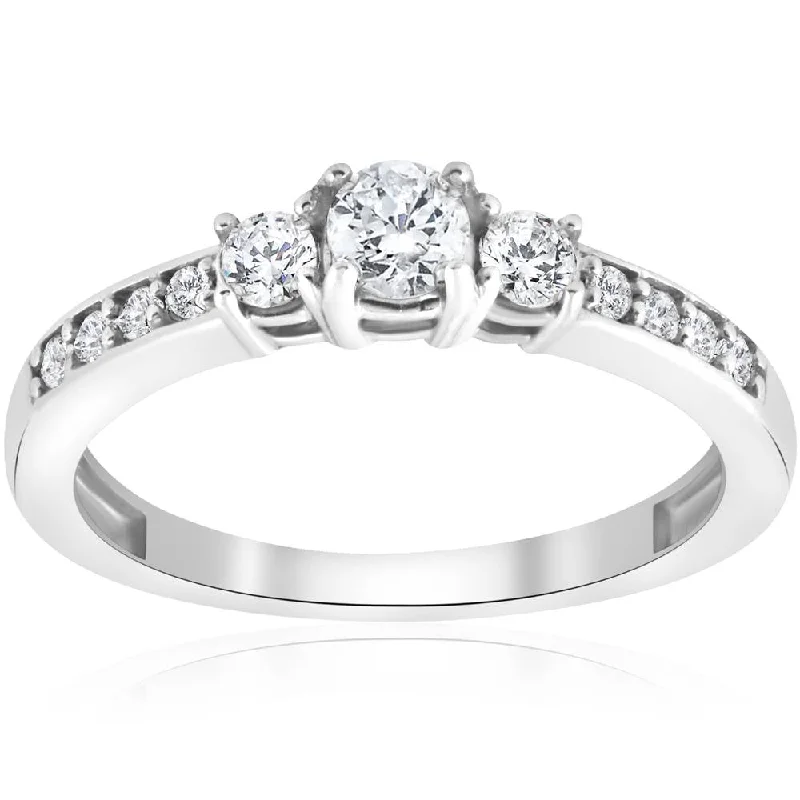 platinum engagement rings -3/4ct Three Stone Round Diamond Engagement Ring 14K White Gold