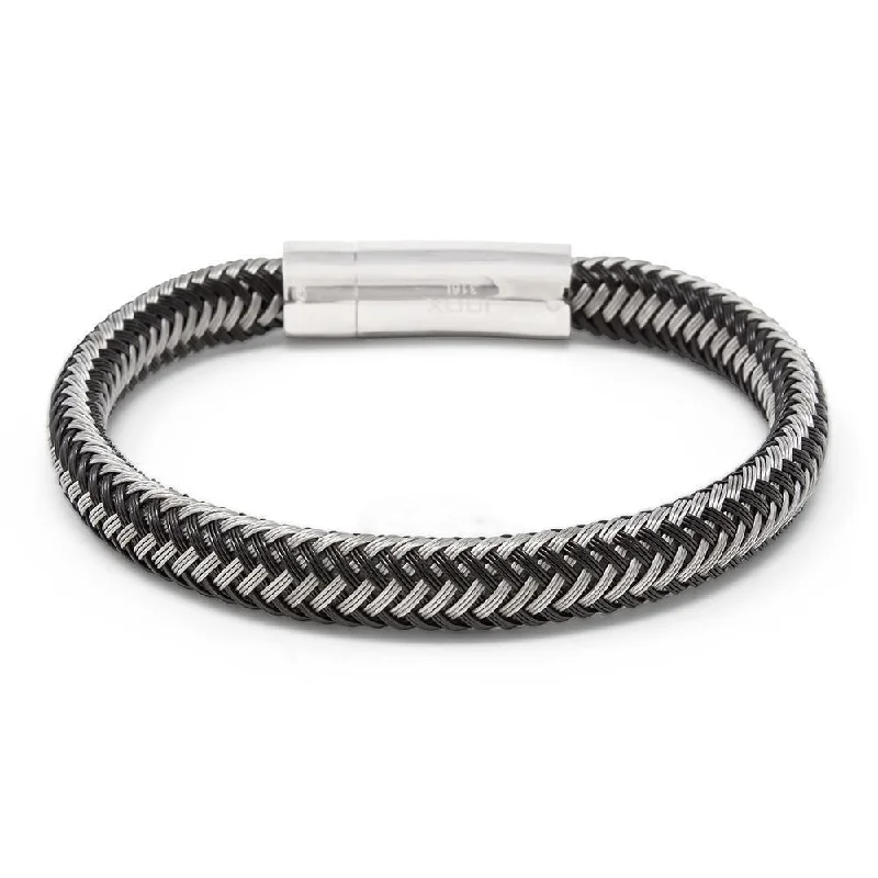 women large bangles -Stainless Steel Woven Wire Bracelet Black and Grey