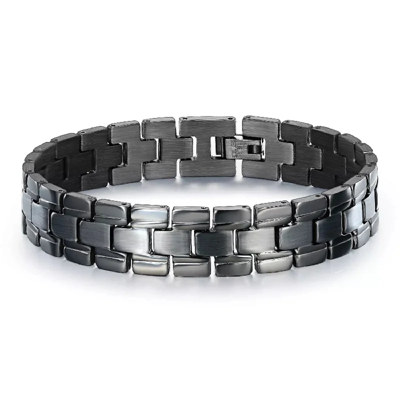 women leather cuff bracelets -Stainless Steel Black IP Men's Bracelet