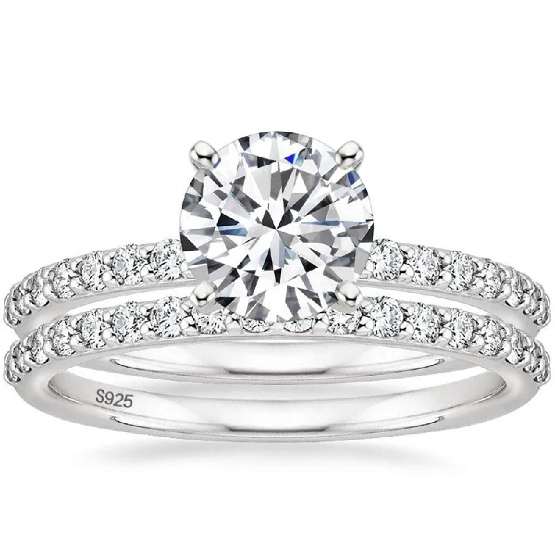 engagement rings with side stones -3 Carat Round Cut s925 D Grade Moissanite Wedding Ring Sets