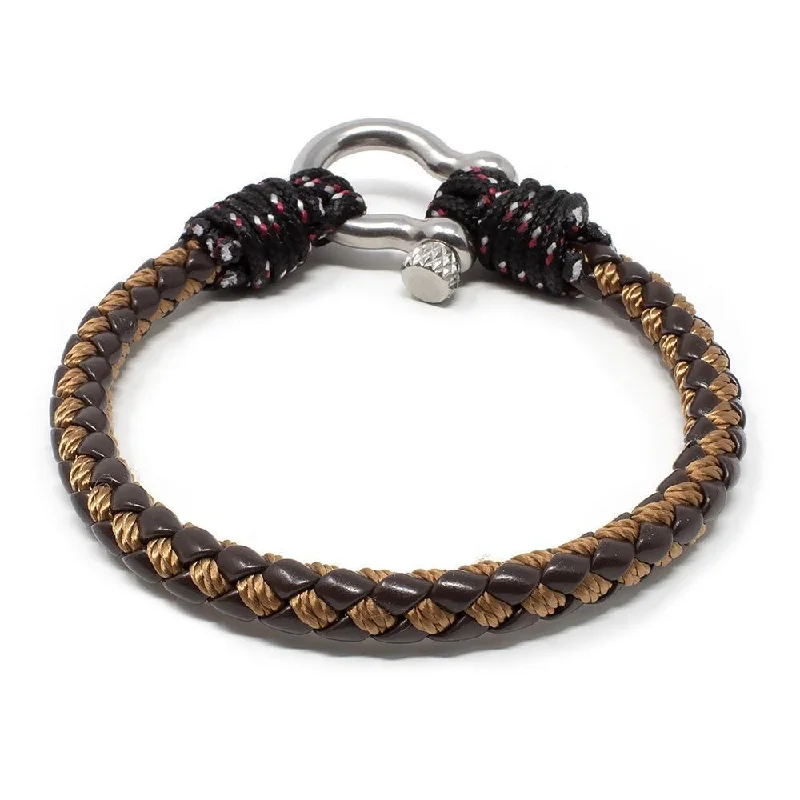 women birthstone bangles -Men's Braided Leather and Rope Bracelet with Shackle Brown Large