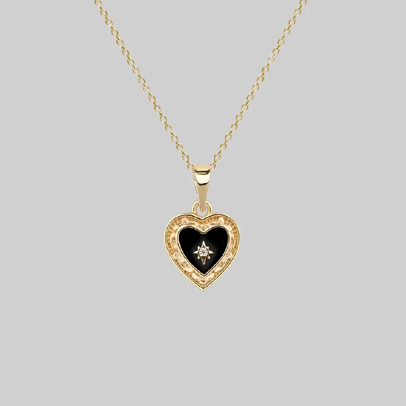 women short necklaces -SOLEMN. Black Enamel Heart Necklace - Gold