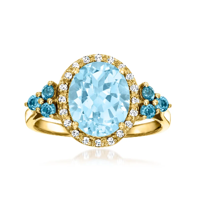 halo engagement rings -Ross-Simons Sky Blue Topaz Ring With . London Blue Topaz and . Diamonds in 18kt Gold Over Sterling