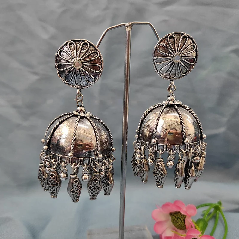 women infinity loop earrings -Bhavi Jewels Oxidised  Plated Jhumki Earrings