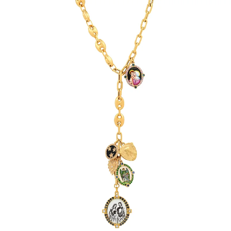 women classic gold necklaces -Holy Family Long Necklace