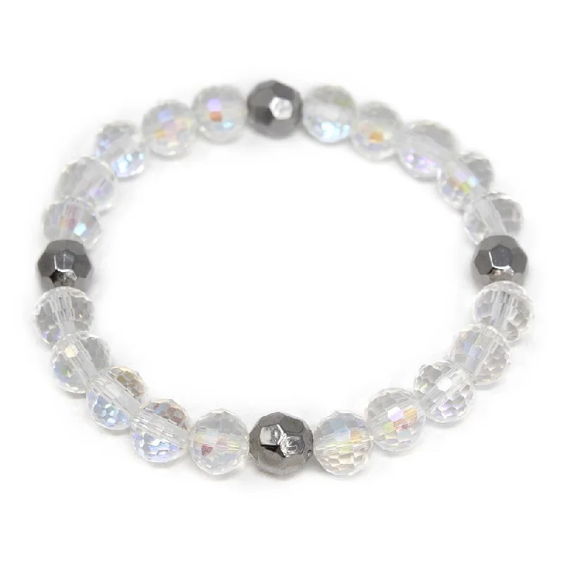 women boho bracelets -Clear Glass Bead Stretch Bracelet