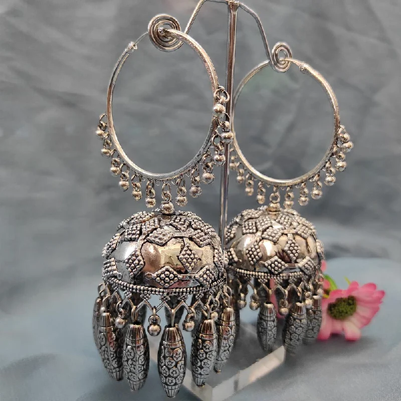 women silver dangle earrings -Bhavi Jewels Oxidised  Plated Jhumki Earrings